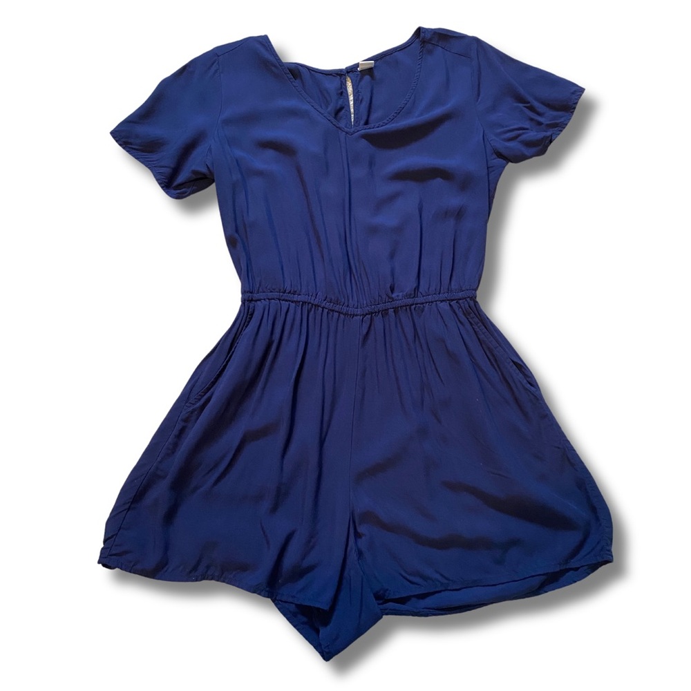 Blue Open Slit Back Romper